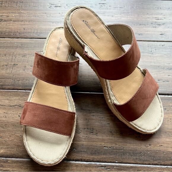 EDDIE BAUER Travel Platform Espadrille SandalS Suede Brown Size 10 - Picture 1 of 11